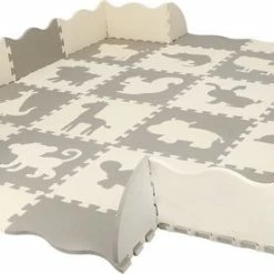 Springos Speelmat | Speelmat Foam | Puzzelmat | Figuren | Dieren | 16 Puzzelstukken | 150 X 150 Cm | Creme/Grijs -Exporteren speelkleden winkel 550x277 3