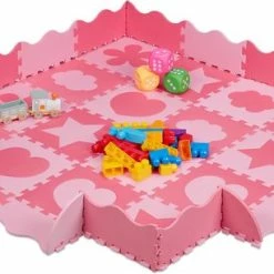 Relaxdays 52-delige Speelmat Foam - Puzzelmat - Vloerpuzzel - Speeltegels Kinderen - Zacht - Roze