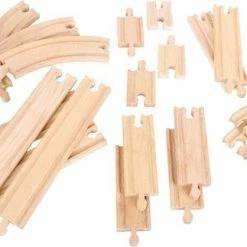 BIGJIGS Houten Treinbaan Uitbreidingsset - 24-Delig - Mix Van Bocht En Recht