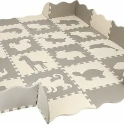 Springos Speelmat | Speelmat Foam | Puzzelmat | Figuren | Dieren | 16 Puzzelstukken | 150 X 150 Cm | Creme/Grijs -Exporteren speelkleden winkel 550x329 1