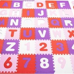 Springos Speelmat | Speelmat Foam | Puzzelmat | 36 Stukken | Letters & Cijfers | 175 X 175 Cm | Roze/Rood/Paars/Wit -Exporteren speelkleden winkel 550x336 3
