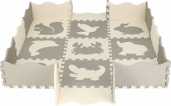 Springos Speelmat | Speelmat Foam | Puzzelmat | Figuren | Dieren | 9 Puzzelstukken | 120 X 120 Cm | Creme/Grijs 4 Springos Speelmat | Speelmat Foam | Puzzelmat | Figuren | Dieren | 9 Puzzelstukken | 120 X 120 Cm | Creme/Grijs - Afbeelding 2