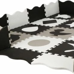 Springos Speelmat | Speelmat Foam | Puzzelmat | Figuren | 16 Puzzelstukken | 150 X 150 Cm | Zwart/Wit/Grijs -Exporteren speelkleden winkel 550x350