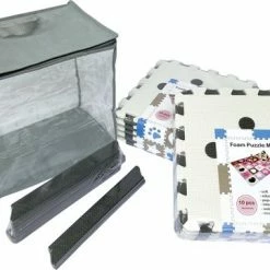 Merkloos Kroon Foam Puzzel Speelmat - 20 Speelmatten - Uitneembare Kroon - Opbergtas - Afwerkranden - Grijs - Wit - Puzzelmat 152x122x1cm -Exporteren speelkleden winkel 550x361 7