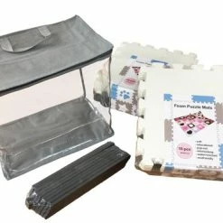 Merkloos Foam Puzzel Speelmat - 20 Speelmatten - Opbergtas - Afwerkranden - Grijs - Wit - Puzzelmat 152x122x1cm -Exporteren speelkleden winkel 550x369 1