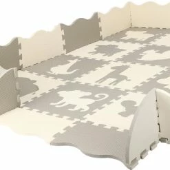 Springos Speelmat | Speelmat Foam | Puzzelmat | Figuren | Dieren | 16 Puzzelstukken | 150 X 150 Cm | Creme/Grijs -Exporteren speelkleden winkel 550x380 6