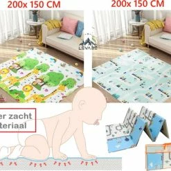 Levabe Speelmat - Baby - Kinderen - Educatief - Kruipmat - Speelkleed - Dubbelzijdig - XL - Opvouwbaar - 1CM Dik - Foam - Stadsverkeer - Giraffe & Treintje - Cijfers & Letters - 150 X 200 CM - Inclusief Opbergtas -Exporteren speelkleden winkel 550x457