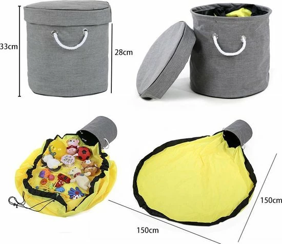 Reayou - Opbergkleed - Speelgoed Organizer - Speelmat Voor Kinderen - Lego Opbergzak - 2-in-1 Speelkleed En Opbergzak - Opbergmand - Grijs + Blauw 7 Reayou - Opbergkleed - Speelgoed Organizer - Speelmat Voor Kinderen - Lego Opbergzak - 2-in-1 Speelkleed En Opbergzak - Opbergmand - Grijs + Blauw - Afbeelding 5