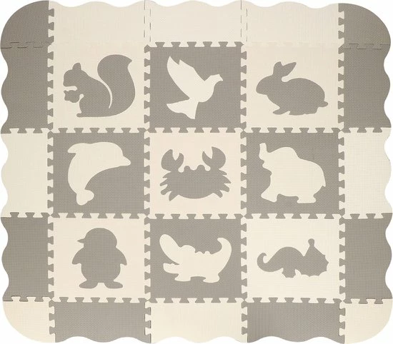 Springos Speelmat | Speelmat Foam | Puzzelmat | Figuren | Dieren | 9 Puzzelstukken | 120 X 120 Cm | Creme/Grijs 16 Springos Speelmat | Speelmat Foam | Puzzelmat | Figuren | Dieren | 9 Puzzelstukken | 120 X 120 Cm | Creme/Grijs - Afbeelding 14