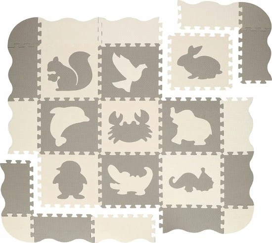 Springos Speelmat | Speelmat Foam | Puzzelmat | Figuren | Dieren | 9 Puzzelstukken | 120 X 120 Cm | Creme/Grijs 18 Springos Speelmat | Speelmat Foam | Puzzelmat | Figuren | Dieren | 9 Puzzelstukken | 120 X 120 Cm | Creme/Grijs - Afbeelding 16