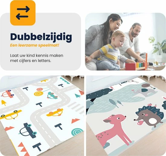 MIRO. MIRO Speelmat Baby Kinderen - Kruipmat - Speelkleed - Dubbelzijdig - XL - Opvouwbaar - Extra Dik - Foam - Verkeer & Dieren - Cijfers & Letters - 180 X 200 CM - Inclusief Opbergtas 4 MIRO. MIRO Speelmat Baby Kinderen - Kruipmat - Speelkleed - Dubbelzijdig - XL - Opvouwbaar - Extra Dik - Foam - Verkeer & Dieren - Cijfers & Letters - 180 X 200 CM - Inclusief Opbergtas - Afbeelding 2