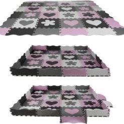 Iso Trade Speelmat - Puzzelmat - 36 Delig - Foam - XXL - Met Randen - Opzetrand - Speelbox - Roze / Grijs / Zwart / Wit - Voor Kinderen - Leerzaam - Grond Puzzel - Kerst / Sinterklaas Cadeau -Exporteren speelkleden winkel 550x522 2