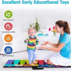 Merkloos Kids Muziek Mat Met 100+ Geluiden, Piano Dance Mat Opgewaardeerd 4 Modes, Kinderen Keyboard Mat Instrumenten Muzikale Speelmat Voor Kids Jongens Meisjes (110* 36cm) -Exporteren speelkleden winkel 550x523 3