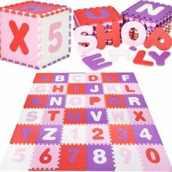Springos Speelmat | Speelmat Foam | Puzzelmat | 36 Stukken | Letters & Cijfers | 175 X 175 Cm | Roze/Rood/Paars/Wit -Exporteren speelkleden winkel 550x531 14