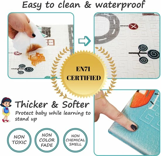 IKIDO Speeltapijt Play Mats Voor Baby's Kinderen - Opvouwbaar - Waterdicht - Antislip - Speelkleed Cadeau Schatje - Aan Beide Kanten Te Gebruiken (200 X 180 X 1,5CM ) 11 IKIDO Speeltapijt Play Mats Voor Baby's Kinderen - Opvouwbaar - Waterdicht - Antislip - Speelkleed Cadeau Schatje - Aan Beide Kanten Te Gebruiken (200 X 180 X 1,5CM ) - Afbeelding 9