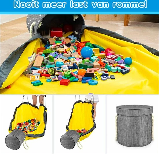Allerion® Allerion Speelgoed Opbergdoos – Speelkleed – Voor Binnen En Buiten – Grijs En Geel – 150cm X 150cm - Inclusief Handvaten 7 Allerion® Allerion Speelgoed Opbergdoos – Speelkleed – Voor Binnen En Buiten – Grijs En Geel – 150cm X 150cm - Inclusief Handvaten - Afbeelding 5