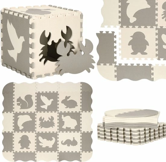Springos Speelmat | Speelmat Foam | Puzzelmat | Figuren | Dieren | 9 Puzzelstukken | 120 X 120 Cm | Creme/Grijs 17 Springos Speelmat | Speelmat Foam | Puzzelmat | Figuren | Dieren | 9 Puzzelstukken | 120 X 120 Cm | Creme/Grijs - Afbeelding 15