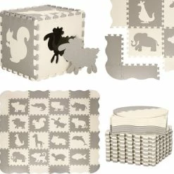Springos Speelmat | Speelmat Foam | Puzzelmat | Figuren | Dieren | 16 Puzzelstukken | 150 X 150 Cm | Creme/Grijs -Exporteren speelkleden winkel 550x541 21