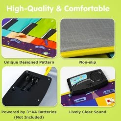 Merkloos Kids Muziek Mat Met 100+ Geluiden, Piano Dance Mat Opgewaardeerd 4 Modes, Kinderen Keyboard Mat Instrumenten Muzikale Speelmat Voor Kids Jongens Meisjes (110* 36cm) -Exporteren speelkleden winkel 550x542 4