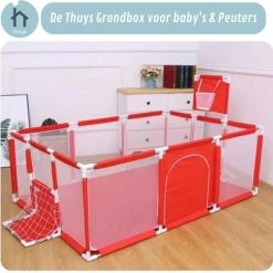 Thuys Grondbox - Speelkleed Baby & Peuter - Met Basket & Voetbalgoal - 188x124x66 Rood