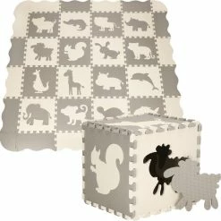 Springos Speelmat | Speelmat Foam | Puzzelmat | Figuren | Dieren | 16 Puzzelstukken | 150 X 150 Cm | Creme/Grijs -Exporteren speelkleden winkel 550x545 18