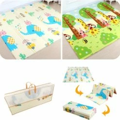 MIRO. MIRO Speelmat - Baby - Kinderen - Kruipmat - Speelkleed - Dubbelzijdig - XL - Opvouwbaar - Extra Dik - Foam - Olifant & Aapje - Cijfers & Letters - 180 X 200 CM - Inclusief Opbergtas