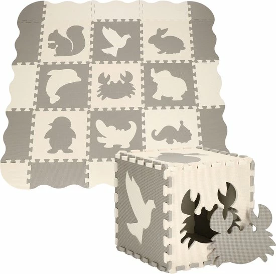 Springos Speelmat | Speelmat Foam | Puzzelmat | Figuren | Dieren | 9 Puzzelstukken | 120 X 120 Cm | Creme/Grijs 13 Springos Speelmat | Speelmat Foam | Puzzelmat | Figuren | Dieren | 9 Puzzelstukken | 120 X 120 Cm | Creme/Grijs - Afbeelding 11
