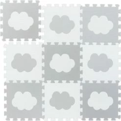 Relaxdays 18-delige Speelmat Foam - Wolk - Speeltegels - Puzzelmat - Puzzeltegels Kinderen - Wit-grijs