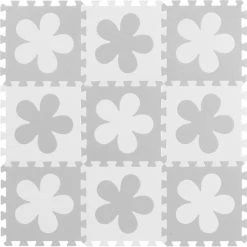 Relaxdays Speelmat Foam - Puzzelmat Baby- Puzzeltegels - Speeltegels Bloemen - Speelkleed - Wit-grijs -Exporteren speelkleden winkel 550x549 45
