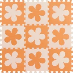 Relaxdays Speelmat Foam - Puzzelmat Baby- Puzzeltegels - Speeltegels Bloemen - Speelkleed - Oranje-geel -Exporteren speelkleden winkel 550x549 57