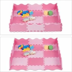 Relaxdays 25-delige Speelmat Met Rand - Puzzelmat Kinderkamer - Speeltegels - Vloerpuzzel - Roze -Exporteren speelkleden winkel 550x550 1051