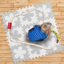 Relaxdays Speelmat Foam - Puzzelmat Baby- Puzzeltegels - Speeltegels Bloemen - Speelkleed - Wit-grijs -Exporteren speelkleden winkel 550x550 1109
