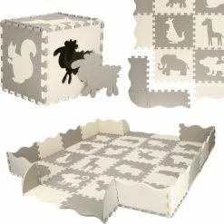 Springos Speelmat | Speelmat Foam | Puzzelmat | Figuren | Dieren | 16 Puzzelstukken | 150 X 150 Cm | Creme/Grijs -Exporteren speelkleden winkel 550x550 1205