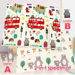 Allerion® Allerion Foam Speelmat Set Londen En Dieren – Opvouwbaar – Dubbelzijdig - 200cm X 150cm – Inclusief Opbergtas -Exporteren speelkleden winkel 550x550 267
