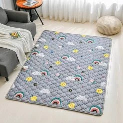 IBright XL Baby Speelkleed - Speelmat Inclusief Draagtas - Anti Slip Bodem - Wasbaar - 100% Katoen - 200x150 CM - Wolkjes Grijs