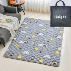 IBright XL Baby Speelkleed - Speelmat Inclusief Draagtas - Anti Slip Bodem - Wasbaar - 100% Katoen - 200x150 CM - Wolkjes Grijs -Exporteren speelkleden winkel 550x550 480