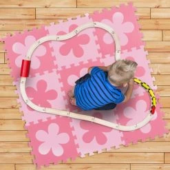 Relaxdays Speelmat Foam - Puzzelmat Baby- Puzzeltegels - Speeltegels Bloemen - Speelkleed - Roze-felroze -Exporteren speelkleden winkel 550x550 613