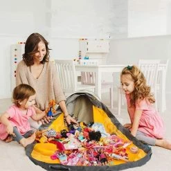 Reayou - Opbergkleed - Speelgoed Organizer - Speelmat Voor Kinderen - Lego Opbergzak - 2-in-1 Speelkleed En Opbergzak - Opbergmand - Grijs + Blauw