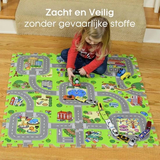 Buxibo Kinder Speelmat - Straten Puzzelmat - 9-delig Speel Kleed Met Wegen, Straten En Gebouwen - Educatief Speel Kleed Voor Baby/Peuters/Kinderen Vanaf 0 Jaar - 90x90 Cm 7 Buxibo Kinder Speelmat - Straten Puzzelmat - 9-delig Speel Kleed Met Wegen, Straten En Gebouwen - Educatief Speel Kleed Voor Baby/Peuters/Kinderen Vanaf 0 Jaar - 90x90 Cm - Afbeelding 5