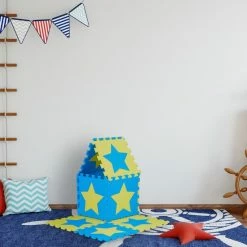 Relaxdays Speelmat Foam Sterren - Puzzelmat - Kinderen - Speelkleed - Vloermat Eva Schuim - Blauw-geel -Exporteren speelkleden winkel 550x550 793