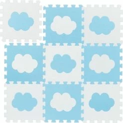Relaxdays 18-delige Speelmat Foam - Wolk - Speeltegels - Puzzelmat - Puzzeltegels Kinderen - Wit-blauw