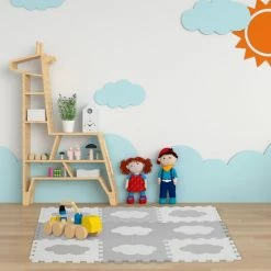 Relaxdays 18-delige Speelmat Foam - Wolk - Speeltegels - Puzzelmat - Puzzeltegels Kinderen - Wit-blauw -Exporteren speelkleden winkel 550x550 823