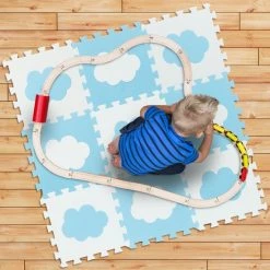 Relaxdays 18-delige Speelmat Foam - Wolk - Speeltegels - Puzzelmat - Puzzeltegels Kinderen - Wit-blauw -Exporteren speelkleden winkel 550x550 826