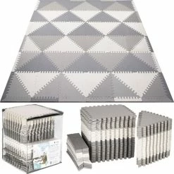 Springos Speelmat | Speelmat Foam | Puzzelmat | 72 Puzzelstukken | 182 X 182 Cm | Grijs/Wit/Grafiet
