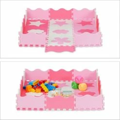 Relaxdays 34-delige Speelmat Met Rand - Puzzelmat Kinderkamer - Speeltegels - Vloerpuzzel - Roze -Exporteren speelkleden winkel 550x550 976