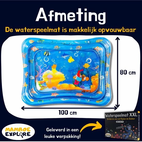 Mamboe Waterspeelmat XXL | 100 X 80 Cm | Watermat Baby | Dylan De Duiker | Speelmat | Speelkleed Baby Opblaasbaar | Tummy Time | Kraamcadeau 5 Mamboe Waterspeelmat XXL | 100 X 80 Cm | Watermat Baby | Dylan De Duiker | Speelmat | Speelkleed Baby Opblaasbaar | Tummy Time | Kraamcadeau - Afbeelding 3
