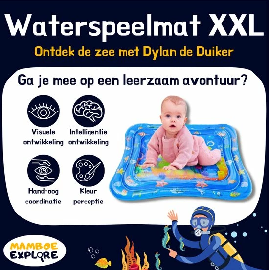 Mamboe Waterspeelmat XXL | 100 X 80 Cm | Watermat Baby | Dylan De Duiker | Speelmat | Speelkleed Baby Opblaasbaar | Tummy Time | Kraamcadeau 6 Mamboe Waterspeelmat XXL | 100 X 80 Cm | Watermat Baby | Dylan De Duiker | Speelmat | Speelkleed Baby Opblaasbaar | Tummy Time | Kraamcadeau - Afbeelding 4