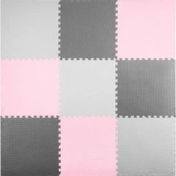 Kindertoys Foammat - 9 Stuks - Grijs/Roze - Speelkleed Baby -Baby Foam Puzzelmat - 180 X 180 Cm