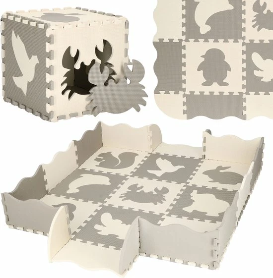 Springos Speelmat | Speelmat Foam | Puzzelmat | Figuren | Dieren | 9 Puzzelstukken | 120 X 120 Cm | Creme/Grijs 7 Springos Speelmat | Speelmat Foam | Puzzelmat | Figuren | Dieren | 9 Puzzelstukken | 120 X 120 Cm | Creme/Grijs - Afbeelding 5