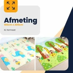 MIRO. MIRO Speelmat - Baby - Kinderen - Kruipmat - Speelkleed - Dubbelzijdig - XL - Opvouwbaar - Extra Dik - Foam - Olifant & Aapje - Cijfers & Letters - 180 X 200 CM - Inclusief Opbergtas -Exporteren speelkleden winkel 550x570